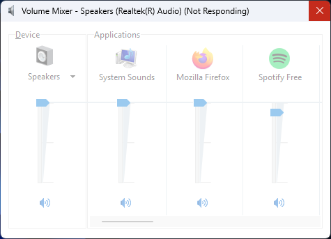 volume mixer (not responding)